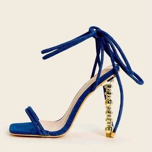 Women’s Blue Jean Lace Up Heels W/ Gold Stiletto Heels